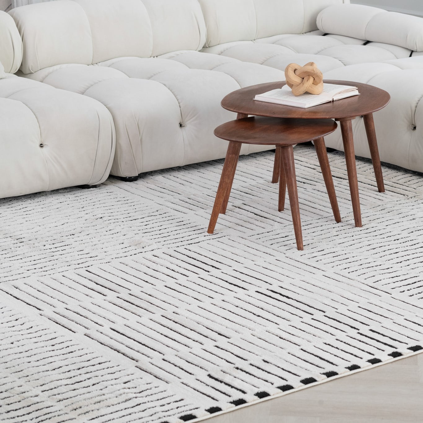 Tapis d'interieur abstrait Rug Branch Domus, creme noir, moderne - Salon, chambre, salle a manger et cuisine