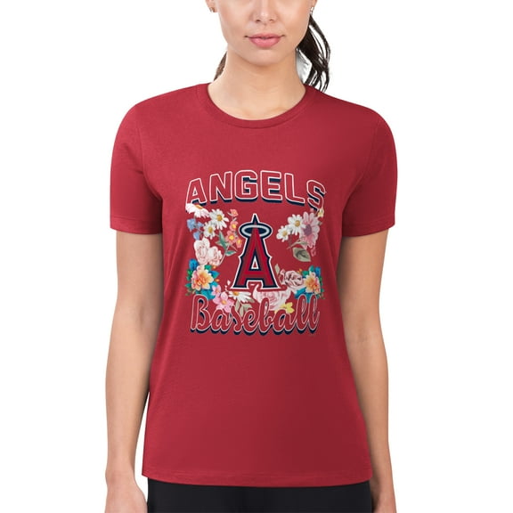 Women's G-III 4Her by Carl Banks Red Los Angeles Angels Super-Slim Fit Lightweight Flowers Graphic T-Shirt