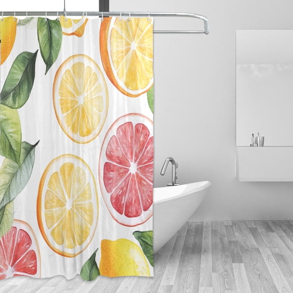 Yayeee Shower Curtain with Hooks 72"x72" Waterproof Fabric Bathroom Hanging Decor, Grapefruit Slices