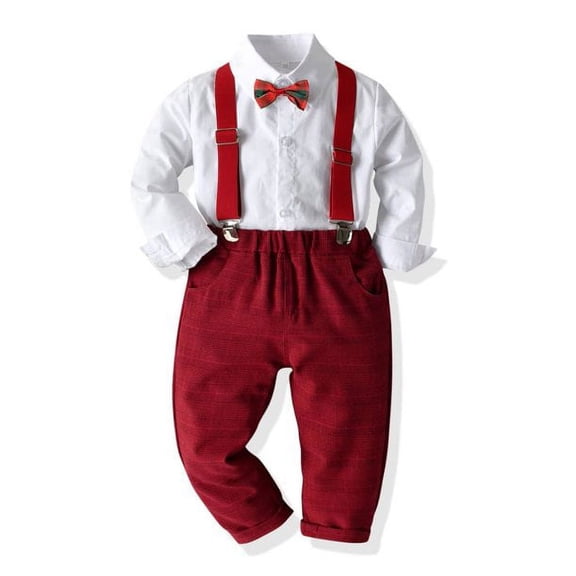 Laurenza's Baby Boys Clothes White Dress Shirt with Bowtie Pants Outfits Set Christmas Photo Outfit 5T