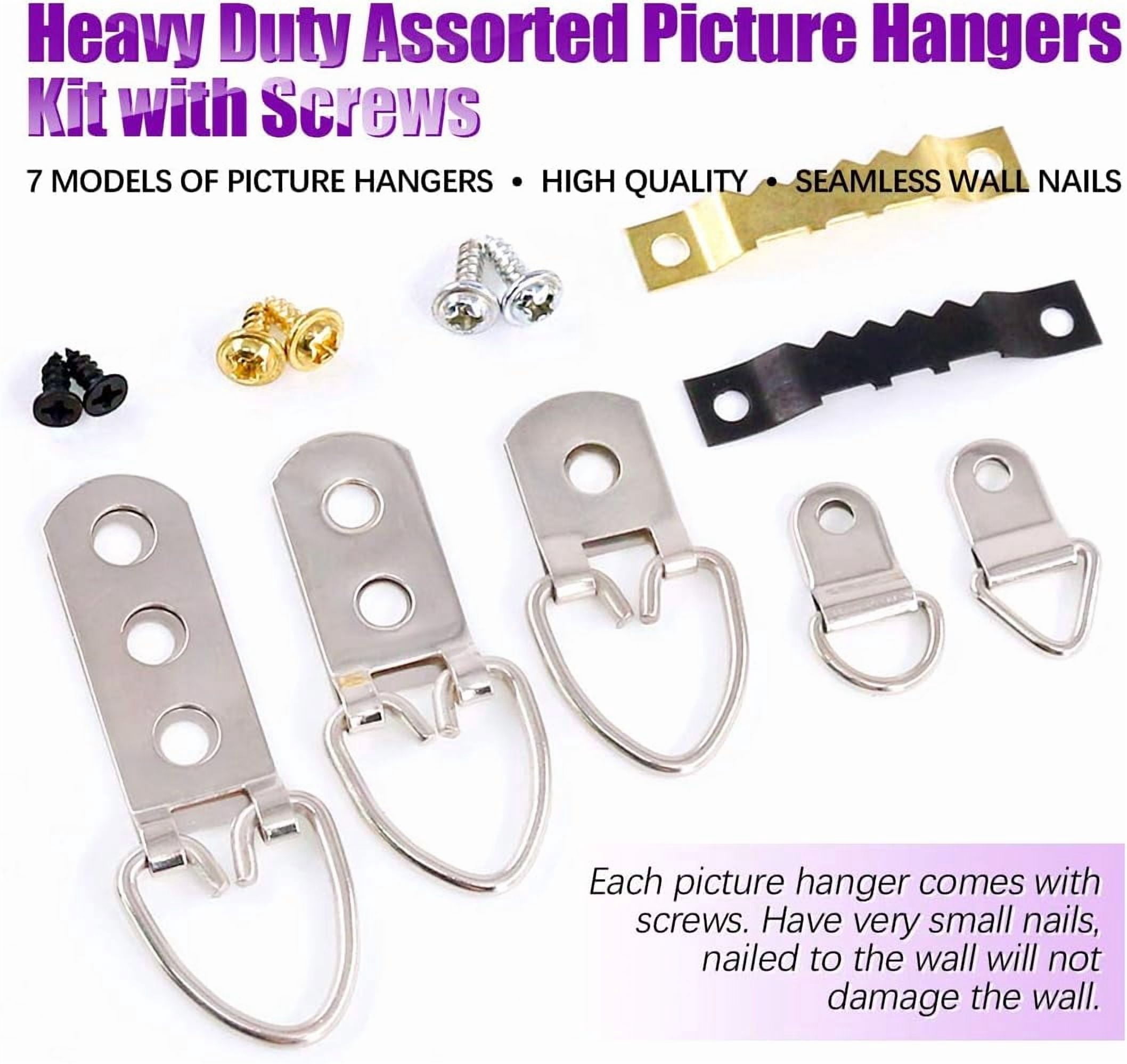 Picture Hangers Kit with Screws, Heavy Duty Assorted Picture Hangers Assortment Kit for Picture Hanging Solutions with Transparent Box