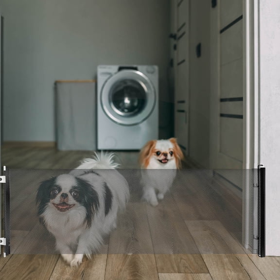 UPGRATOR Expandable No-Drill Pet Gate with Retractable Mesh, Flexible Fit for Indoor Doorways and Easy Installation
