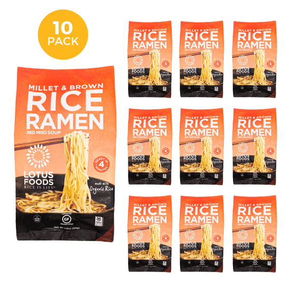 Lotus Foods Gluten-Free Millet & Brown Rice Ramen Miso Soup Organic Noodles- 2.8 oz (Pack of 10)