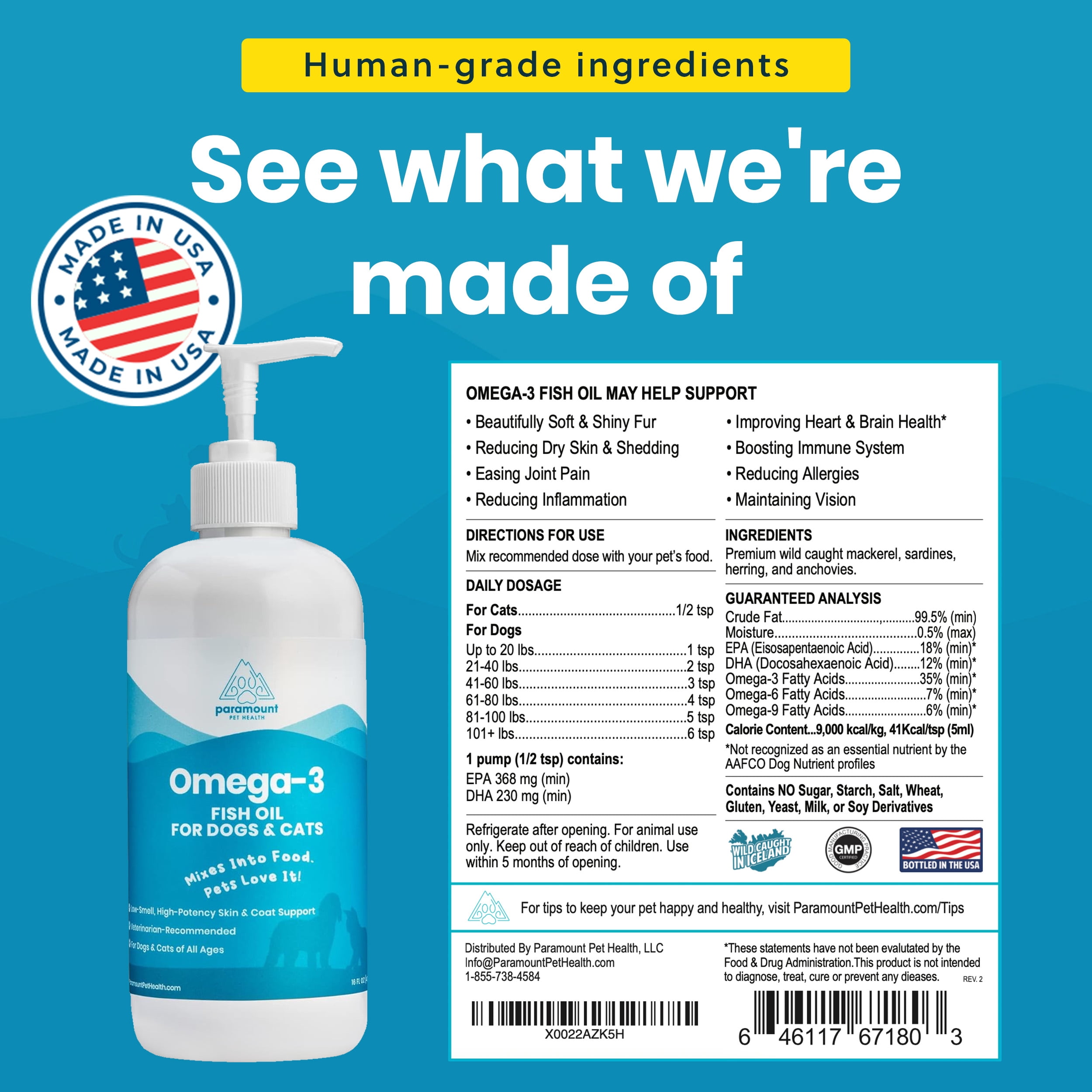 Paramount Pet Health Liquid Omega 3 Supplement for Dogs & Cats - 16 oz