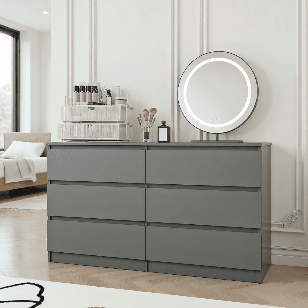 Kadyn 6 Drawer Bedroom Dresser, Chest of Drawers for Bedroom, Dressers with Handleless Design, Gray
