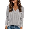 thumbnail image 1 of Camisa PRETTYGARDEN Mujer Manga Larga Cuello en V Acanalada Gris, 1 of 8