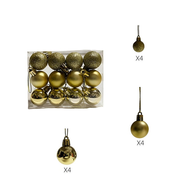 Gold Gold 3Cm Christmas Tree Glitter Baubles Balls Ornament Decorations 12-Piece Set Plastic Shiny Matte Finish Holiday Decorative Ball Ornament