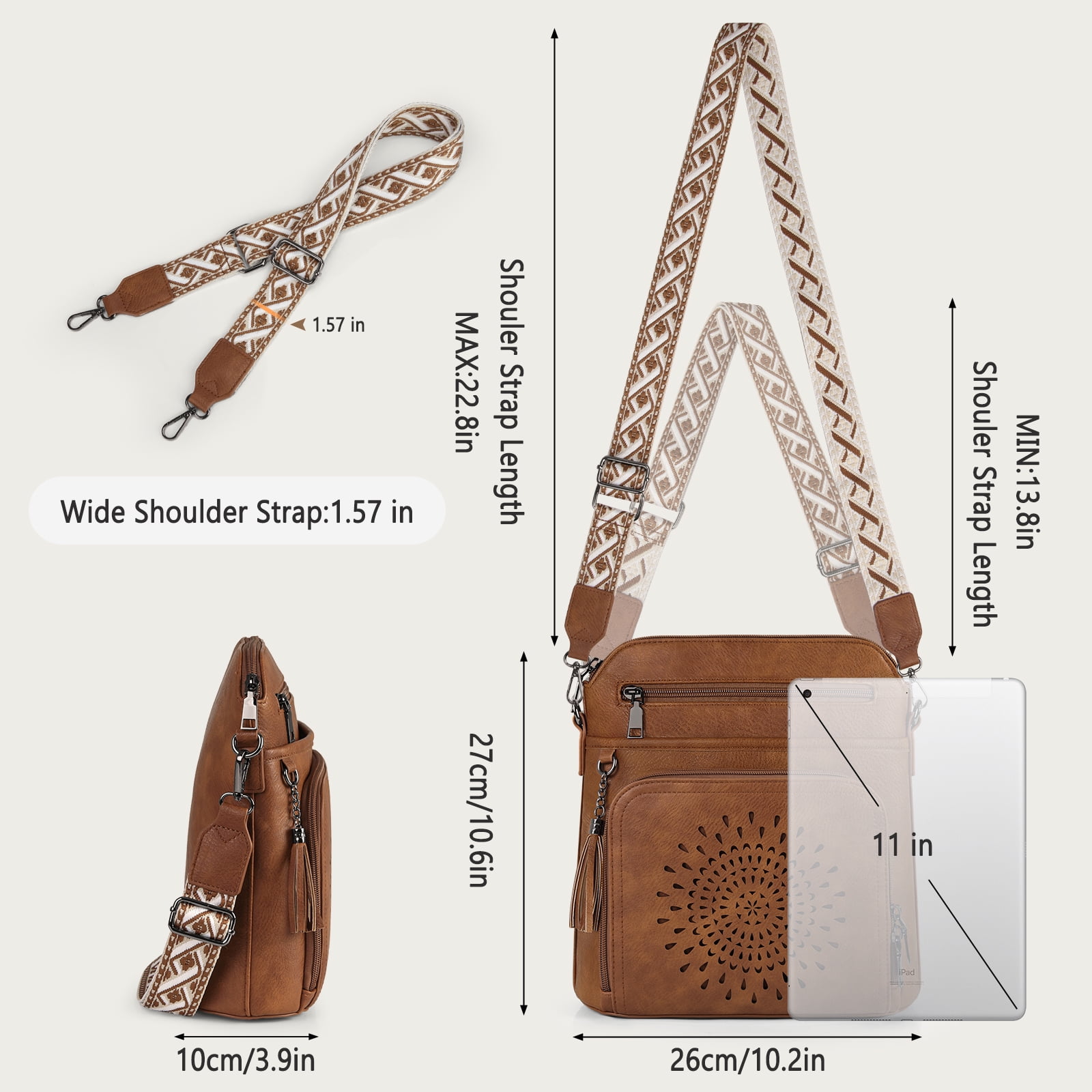 RAINSMORE Crossbody Bags for Women Leather Crossbody Purse Designer Womens Shoulder Handbags Trendy Cross Body Purse,Brown