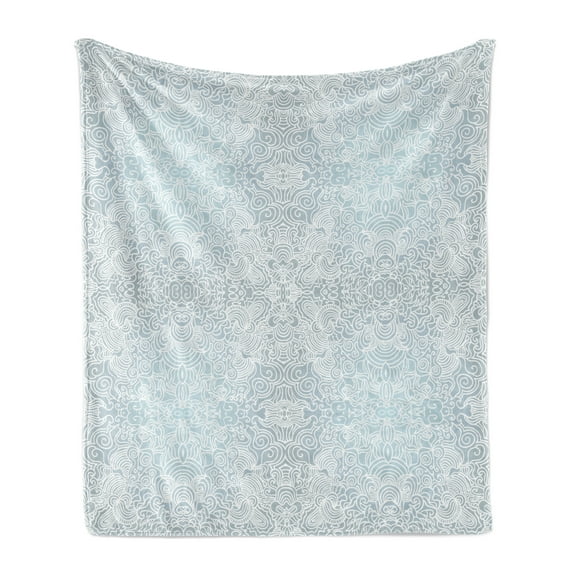 Floral Soft Flannel Fleece Throw Blanket, Ornamental Swirled Flower Lines Abstract Victorian Retro Curves Rococo Print, Cozy Plush for Indoor and Outdoor Use, 60" x 80", Pale Blue White, by Ambesonne