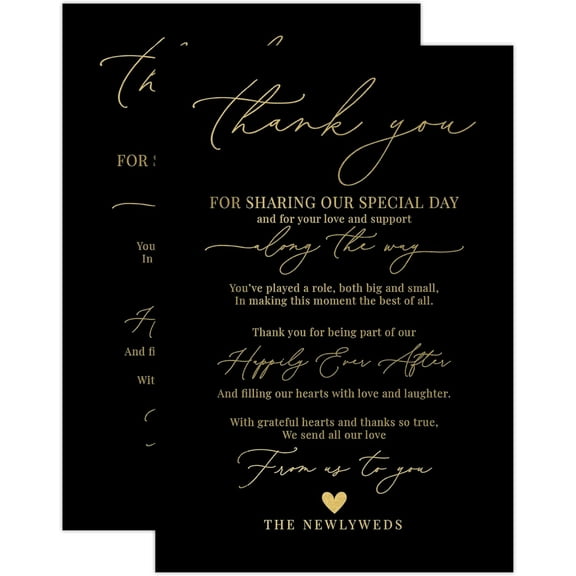 Thank You Place Cards Black Gold Elegant Gratitude Cards with Prewritten Messages