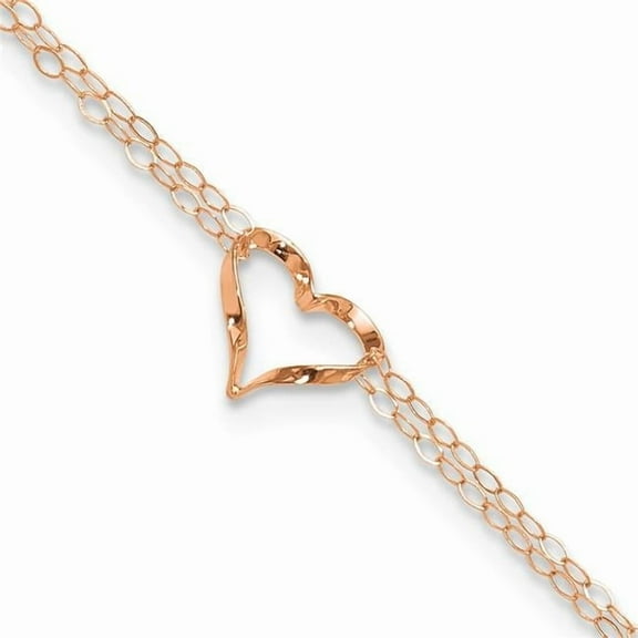 Primal Gold 14 Karat Rose Gold Double Strand Heart 9-inch Plus 1-inch Extension Anklet