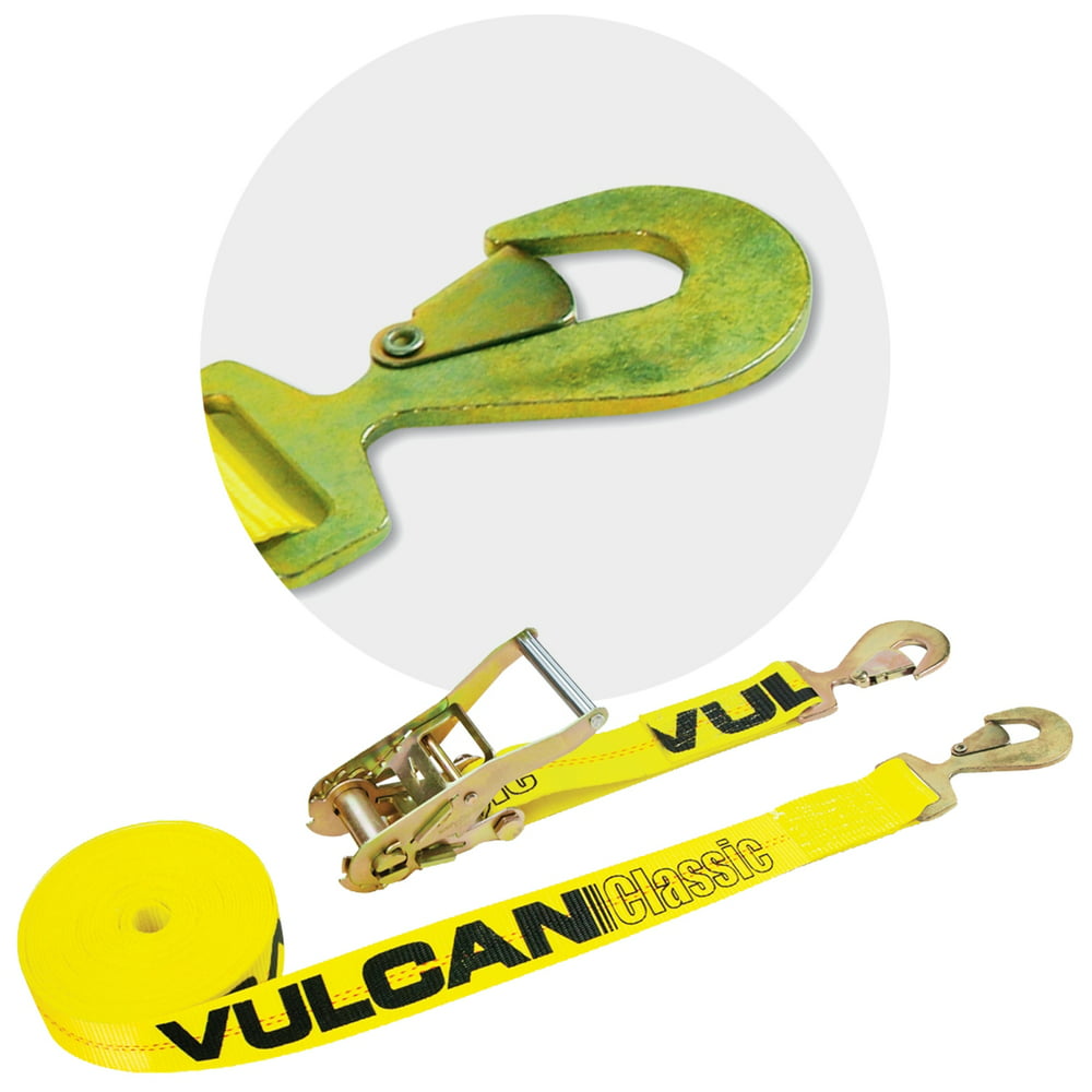 VULCAN Ratchet Strap with Snap Hooks - 2 Inch x 27 Foot - Classic Yellow - 3,300 Pound Safe 2 Inch Ratchet Straps With Snap Hooks