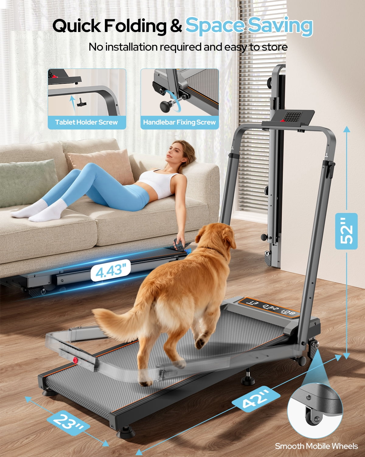 Walking Pad with 12% Incline/Adjustable Height Handle Bar, Upgraded 3.5HP Walking Pad with Handle Bar, 4 in 1 Foldable Treadmill with Incline, Electric Portable Treadmills for Home 350LBS, LED Displa