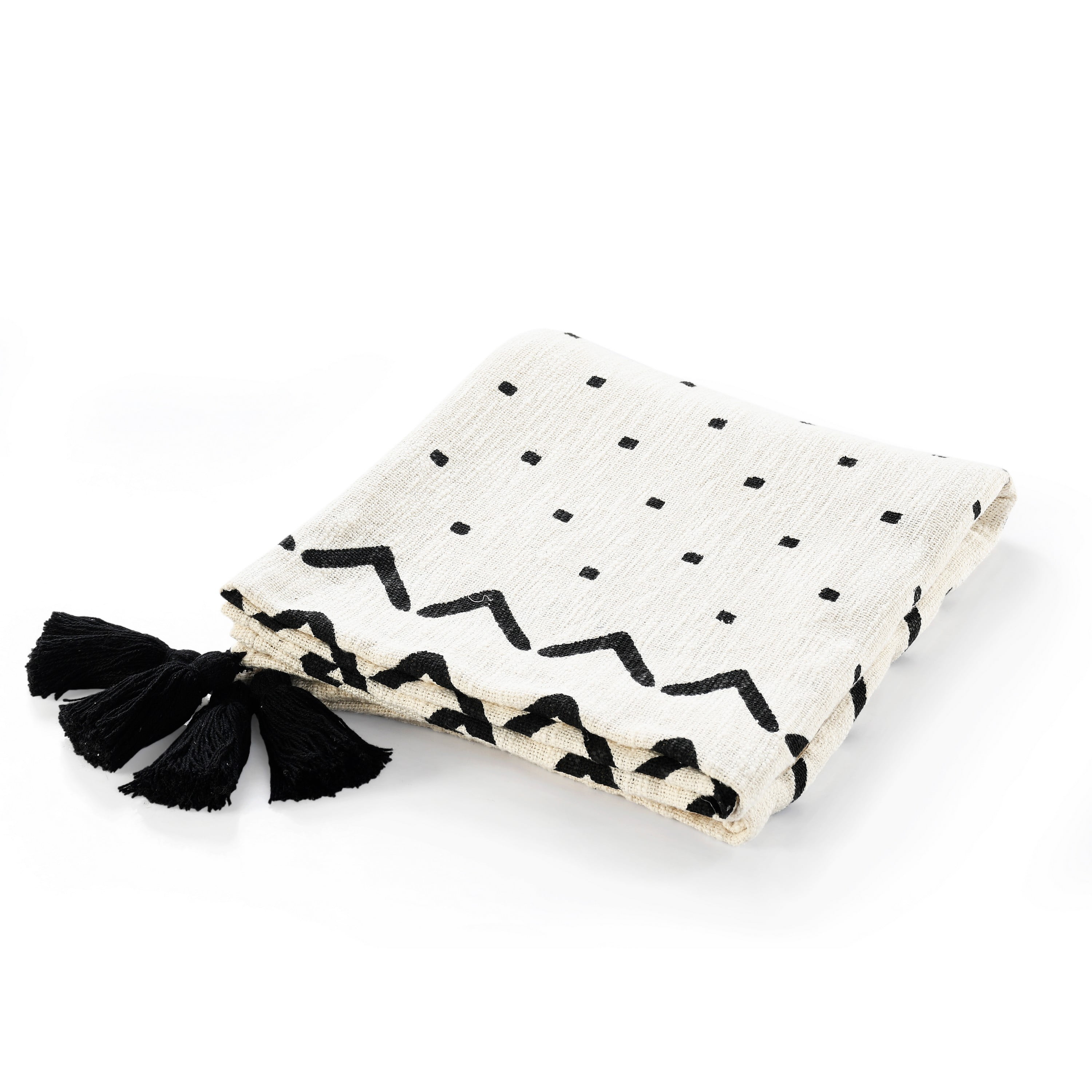 LR Home and Evette Rios Cream and Black Chevron Dot Cotton Throw Blanket, 50" x 60"