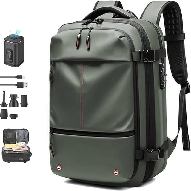 Sac à Dos Aspirateur Ekon, Sac à Dos Intelligent de Voyage Extensible 60 L avec Compression sous Vide, avec Pompe, Résistant à l'Eau (Vert)