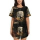 thumbnail image 1 of Balery Enchanted Deer In Cave Conjunto de Pijama para Mujer con Estampado, Dos Piezas de Manga Corta y Shorts, Ropa de Dormir Suave con Cuello Redondo y Bolsillos-XX-Large, 1 of 6