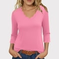thumbnail image 2 of UAMVSH 3/4 Sleeve Shirts for Women Casual V-Neck Loose Fit Dressy Blouses Soft Vacation Work Tunic Tops Ladies Trendy Outfits(Small,Pink 1), 2 of 6