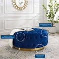 thumbnail image 3 of Tufted Accent Chair Ottoman, Round, Velvet, Blue Navy, Modern Contemporary Urban Design, Living Lounge Room Hotel Lobby Hospitality, 3 of 7