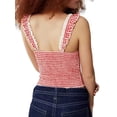 thumbnail image 3 of Women Gingham Lace Trim Square Neck Crop Tank Tops Plaid Y2K Sleeveless Slim Fitted Camis Shirts Red L, 3 of 8