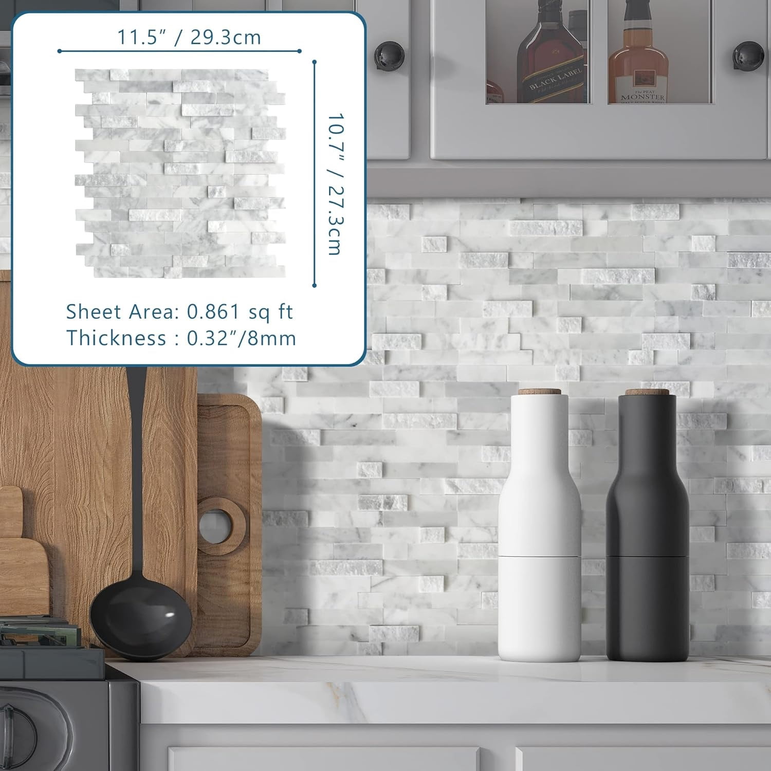 5-Sheet Peel and Stick Mosaic Natural 3D Stone Self Adhesive Marble Tiles, 11.5" x 10.7" Stick on Backsplash for Kitchen Bathroom Fireplace Vanity, Mixed Gray