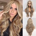 thumbnail image 1 of Peluca rubia larga para mujer - Pelucas de pelo ondulado natural de parte media, uso diario de cosplay, 1 of 5