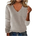 thumbnail image 2 of Njagoc3 Womens Solid Color V-Neck Pullover Knitted Sweater Long Sleeve Inner and Outer Base Shirt Top, 2 of 6