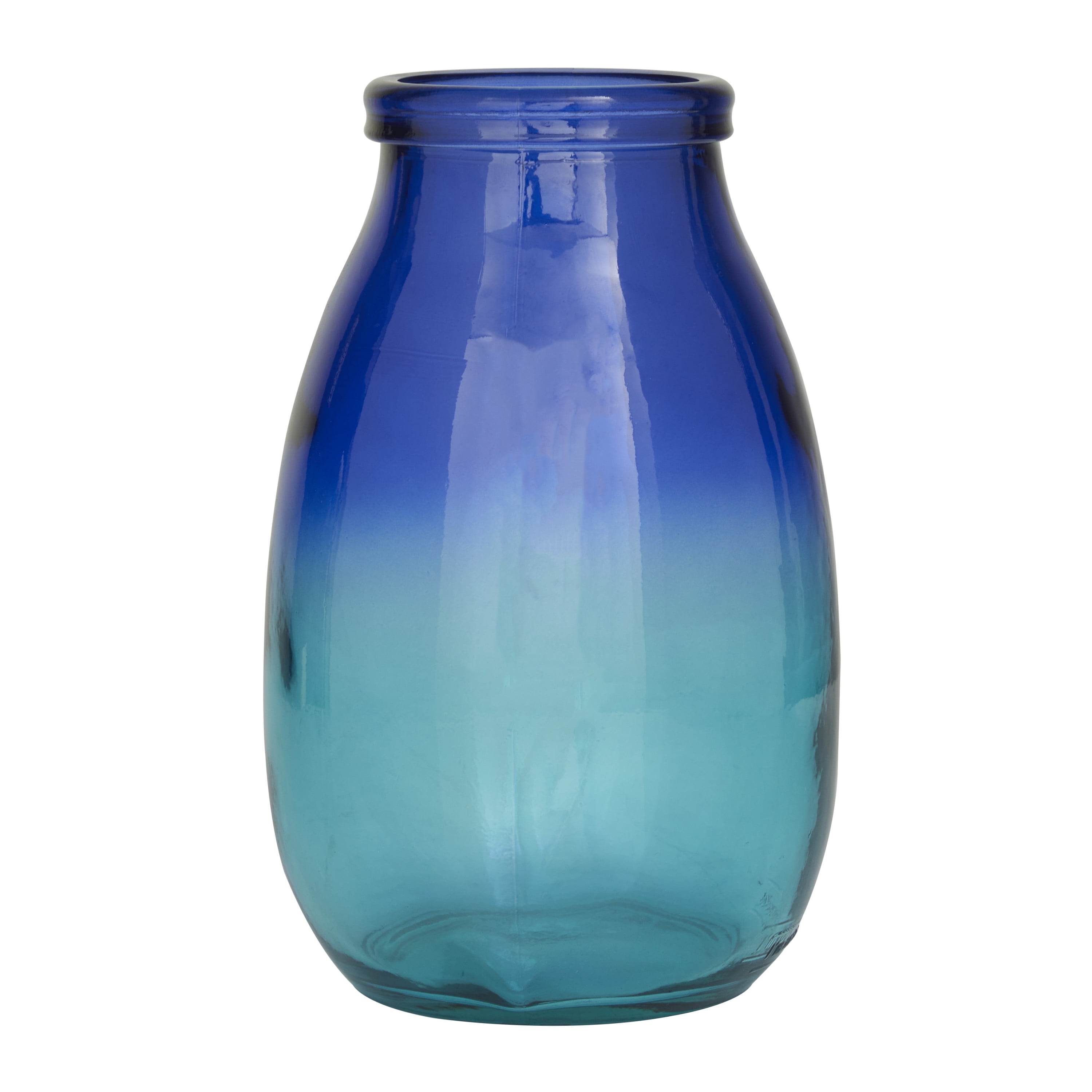 DecMode 11" Handmade Spanish Blue Recycled Glass Vase with Ombre Effect