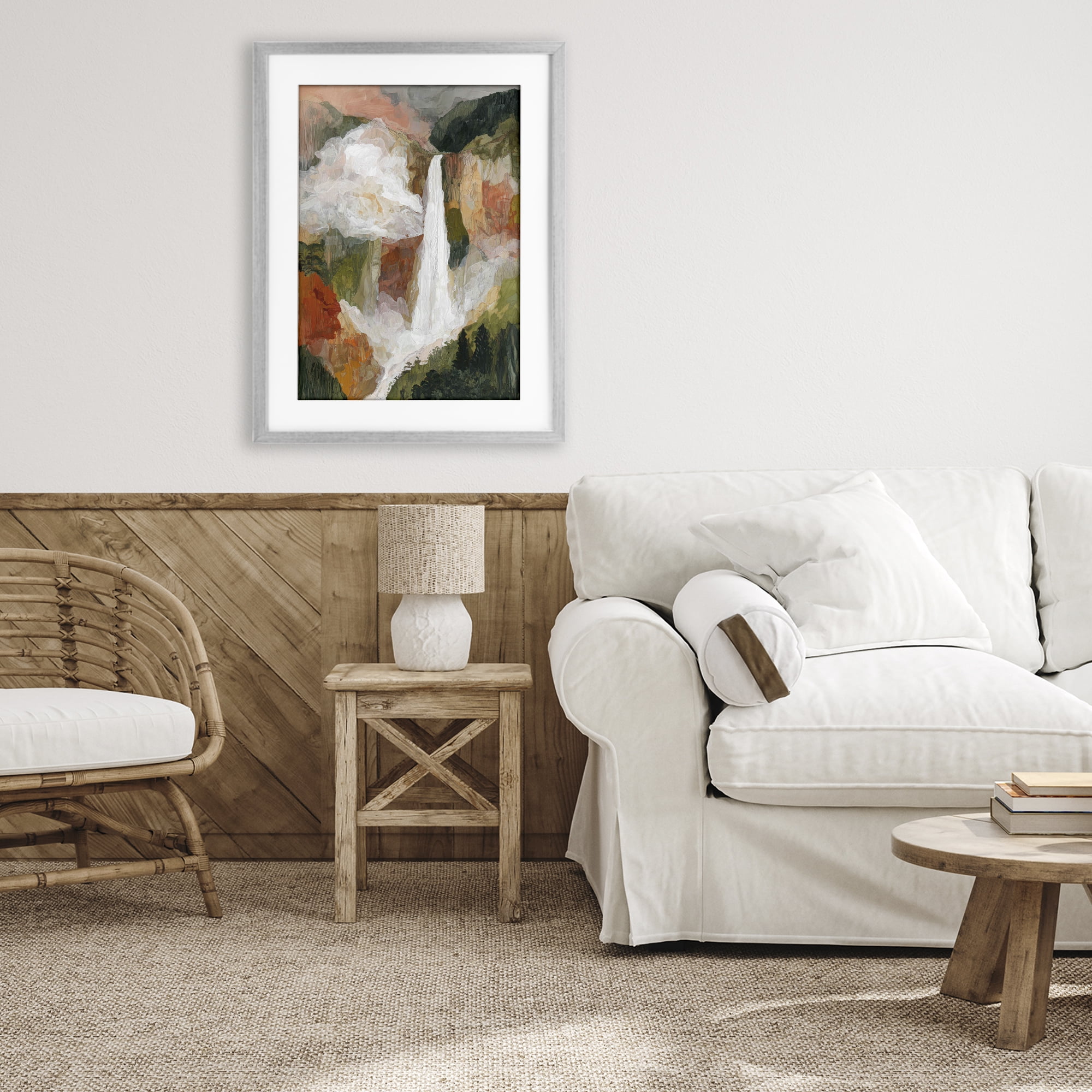 Stupell Industries Mountain Waterfall Landscape Gray Framed Print Under Glass, design by Chromatic Storm Studio