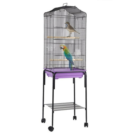 Folding Iron Bird Cage Cockatiel Parakeet Finch Canary Cage With Stand Wheel
