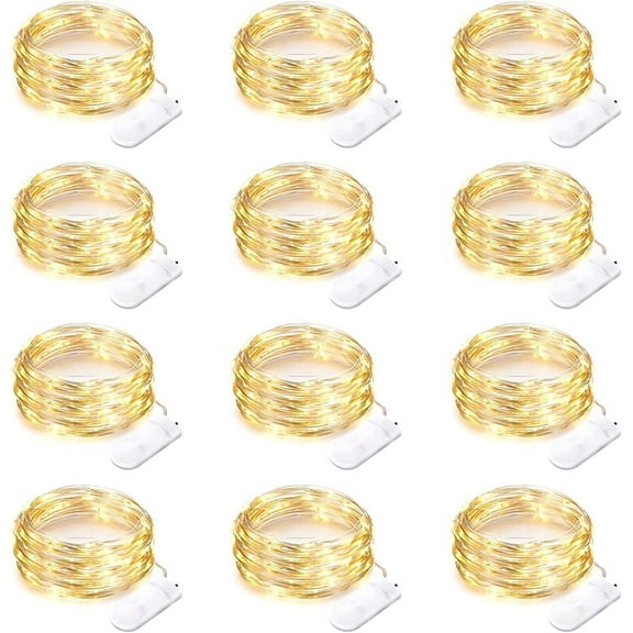 12 Pack 7FT 20LED Fairy Lights Battery Operated, Waterproof Christmas String Lights, Battery Twinkle Lights for Bedroom Christmas Tree Decorations (Warm White)