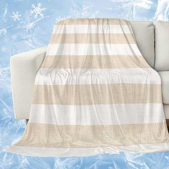 Beige Stripe Cooling Blanket,Lightweight Breathable Summer Throw Blanket with Double Sided Cold Effect,Vintage Country Geometric Linen Texture Picnic Blankets Bed Sheet for Hot Sleepers 60"x80"