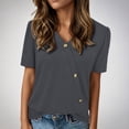 thumbnail image 2 of ZHOGXU Womens Summer T Shirt Short Sleeve V Neck Solid Color Button Details Lightweight Breathable Tee Top For Casual Daily Wear,Grey,L, 2 of 4