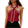 thumbnail image 3 of TaTaai Women's Halter Neck Lapel Sleeveless Off Shoulder Tops Solid Color Contrast Edge Bow Decor Fashion Shirts Comfortable Versatile Blouses Gift, 3 of 7
