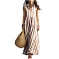 thumbnail image 3 of ClodeEU Women's V Neck Half Button Striped Sleeveless Maxi Dress with Pockets,Casual Loose A-Line Summer Swing Dress Pink,Women's Plus M, 3 of 5