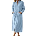 thumbnail image 2 of BRGZLK Womens Zipper Robe Trendy Stand Collar Long Sleeves Soft Bathrobe Full Length Housecoat Solid Color Soft Stretch Bath Robe with Pockets for Morning Night Wear Light Blue M, 2 of 5
