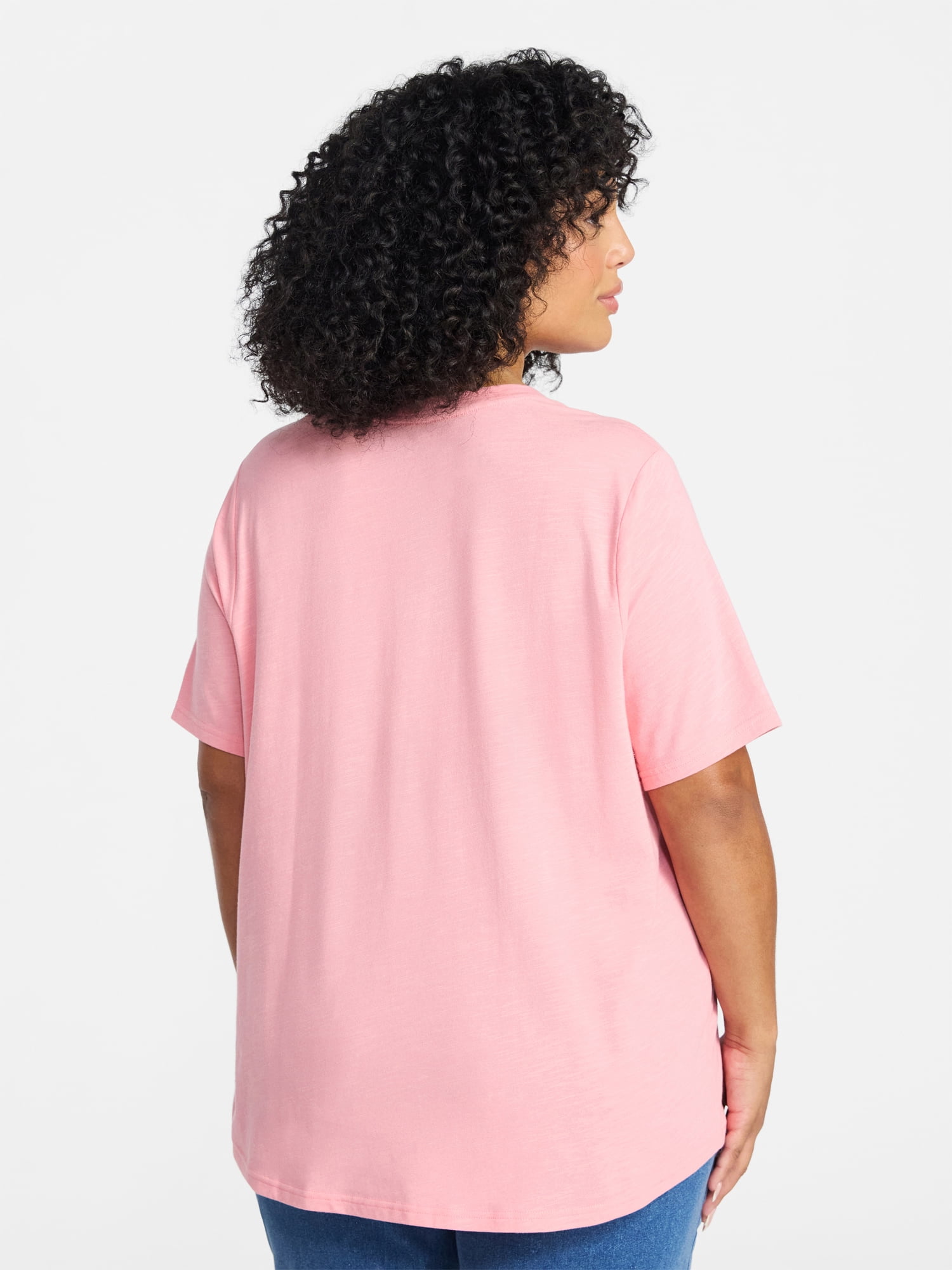 Terra & Sky Women's Plus Size V-Neck Tee with Short Sleeves, Size 0X-5X