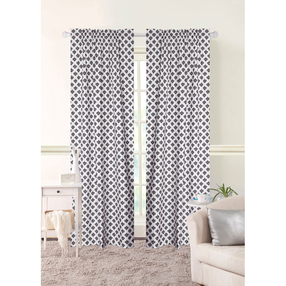 Mainstays Small Damask Classic Noir Window Curtains, Set of 2 Walmart