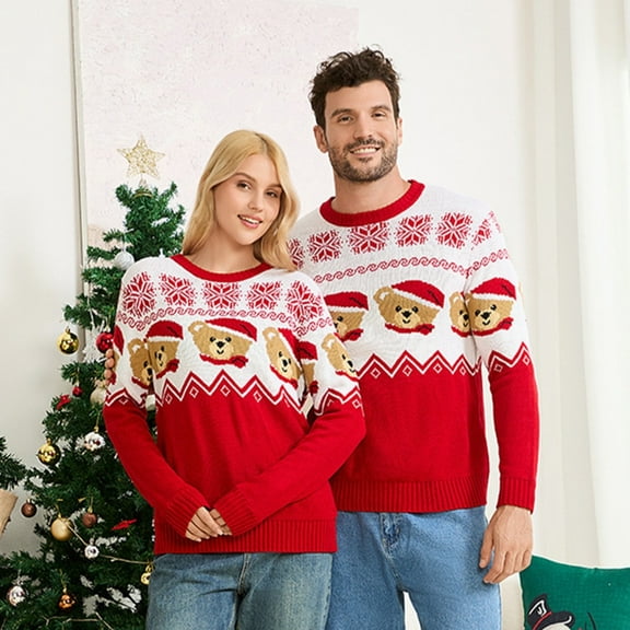 Casual Round Neck Matching Family Christmas Sweater Long Sleeve Knit Pullover Christmas Jumper