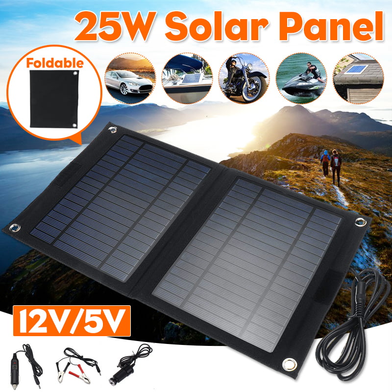 25W Foldable Solar Panel Waterproof Mobile SunPower Battery Portable Dual USB Ports Emergency
