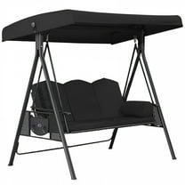 LAMIRO 3 Seat Outdoor Porch Swing with Adjustable Canopy,Convertible Patio Swing Bed with Stand,Patio Glider Swing with Upgraded Cup Holder (Top Seating,No Iron Chair Included)