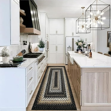Haperlare Braided Print Boho Rug Living Room Area Rug Modern Geometric Area Rug Washable Rug Farmhouse Floor Carpet, 2' x 6' Black