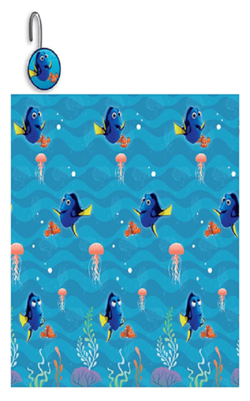 Finding Dory All New Fabric Shower Curtain Set Disney with 12 Matching Hooks