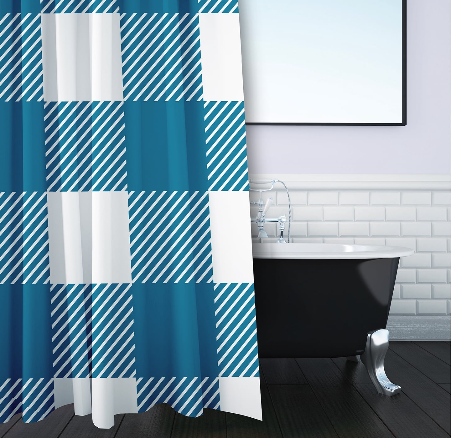 Simply Daisy 70" W x 73" L Buffalo Plaid Polyester Shower Curtain, Unreal Teal [1 Ct]