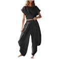 thumbnail image 3 of Wlynlyn Womens 2 Piece Outfits Backless Lace up Cap Sleeve Top High Waisted Baggy Trousers Tracksuits Set, 3 of 8