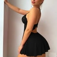 thumbnail image 5 of Sexy Backless Floral Lace Mesh Sheer Babydoll Lingerie Dress Set with Thong 2 Piece, 5 of 5