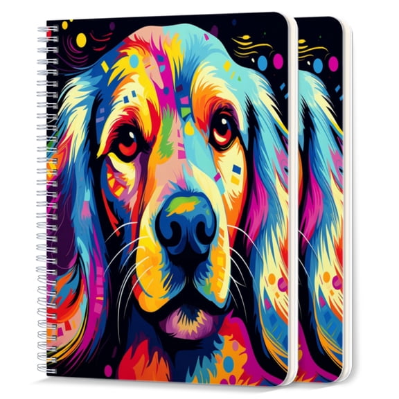 Spiral Notebook,College Ruled Journal,8.26" x 5.71" 50 Sheets/100 Pages,2 Pack - Golden Retriever Dog Face on Black Background