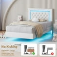 thumbnail image 3 of 4 Ever Winner Twin Floating Bed Frame with LED Lights, LED Upholstered Platform Bed Frame with Diamond Tufted Headboard, White LED Bed Frame for Bedroom, White, 3 of 7