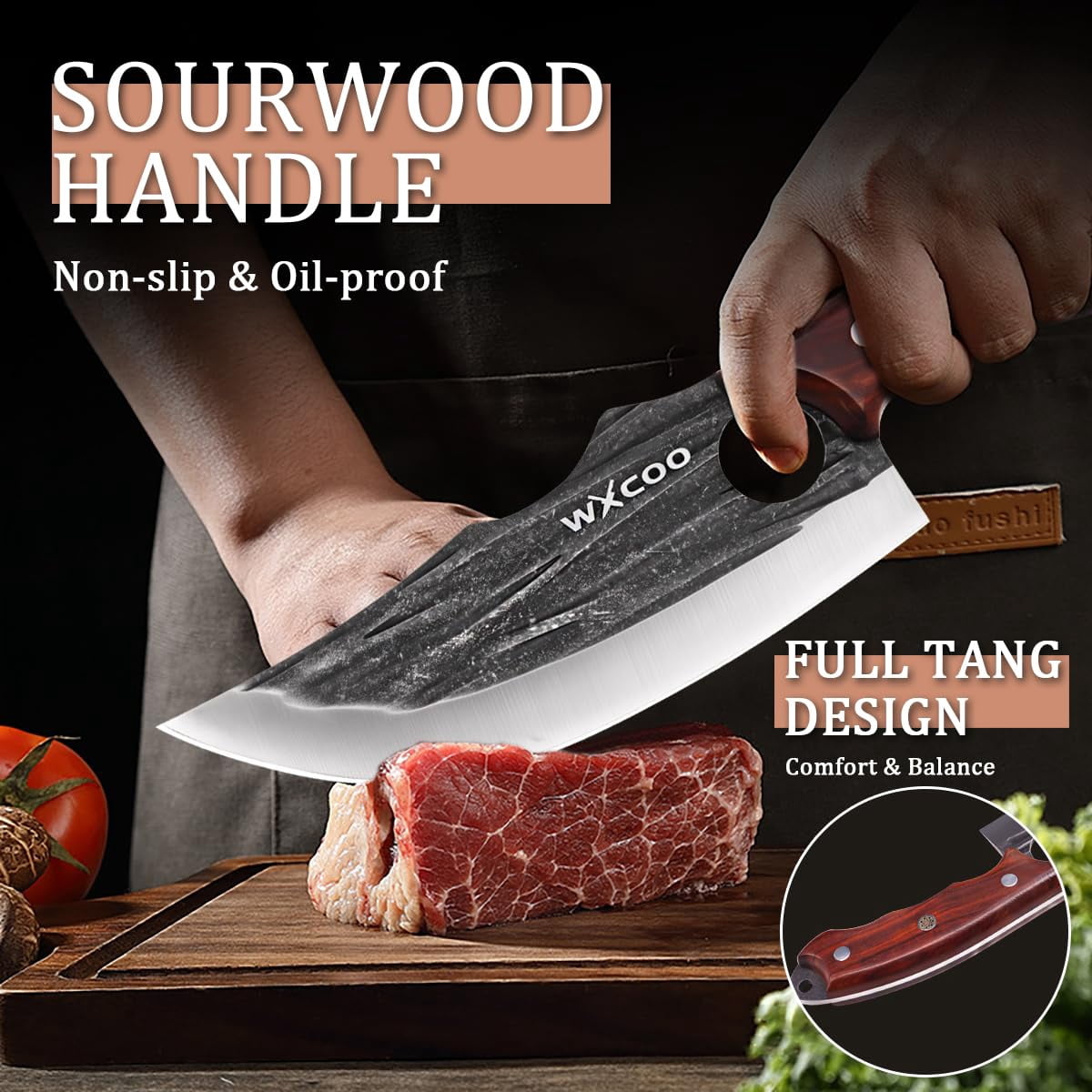 WXCOO Butcher Knife Set - 3pcs Hand Forged Meat Cleaver Knife & Serbian Chef Knives & Sharp Viking Knives for Meat Cutting, Camping, BBQ, Men's Birthday Gift