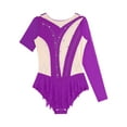 thumbnail image 5 of iiniim Women's Color Block Rhinestone Gymnastics Leotard Figure Skating Dance Costume Ballet Dancewear Purple S, 5 of 7