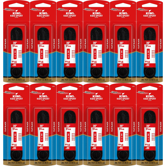 Kiwi Kids Sport Flat Black Shoelaces, 36 Inch, 12 Pack (12 Pairs) for Children’s Sneakers and Athletic Shoes